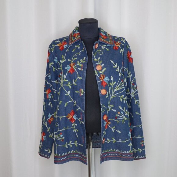 Vintage Embroidered Denim Chore Jacket Sz S - Picture 1 of 9